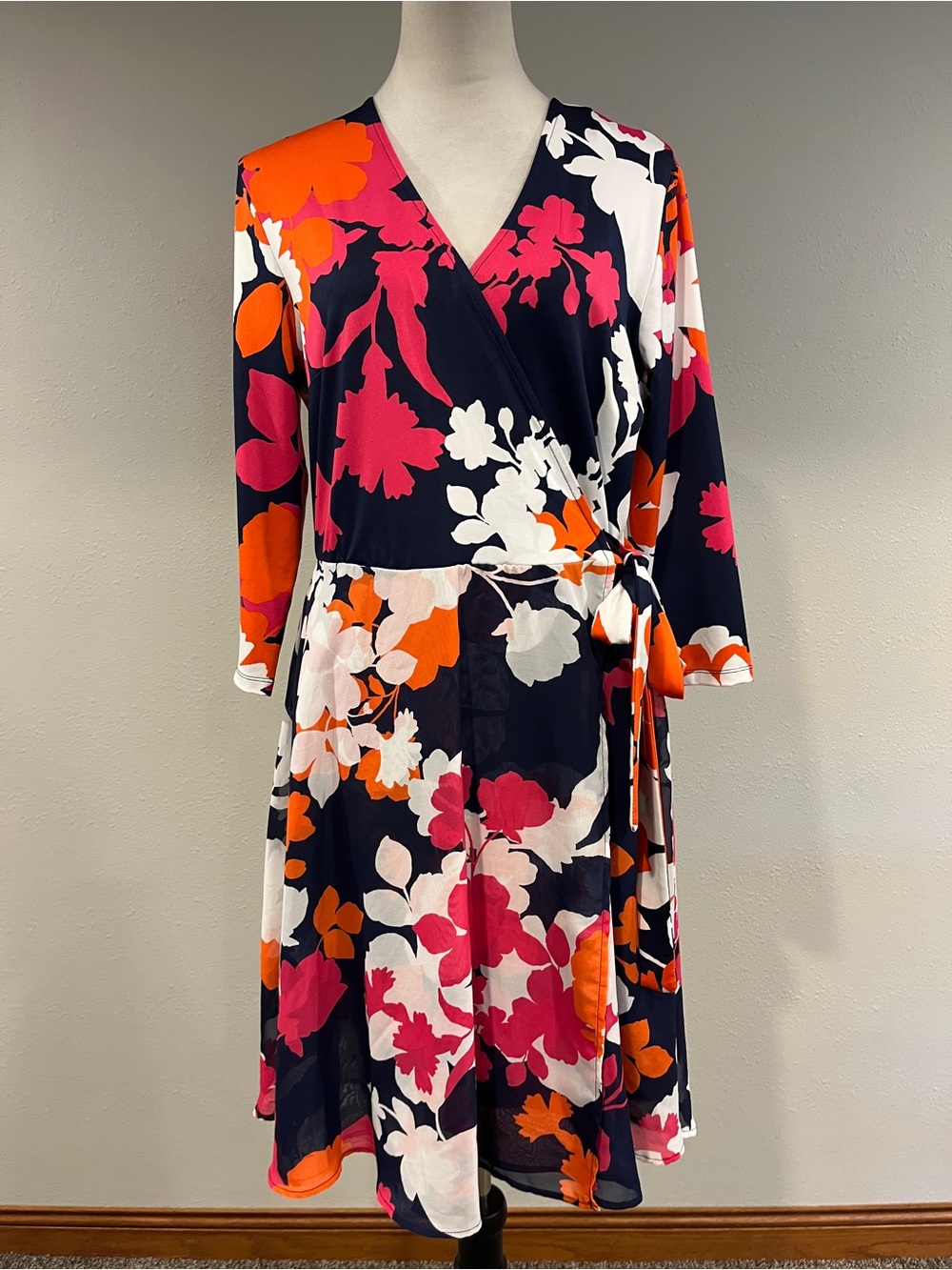 Long sleeves Floral Fake Wrap plus size midi Dress size 14